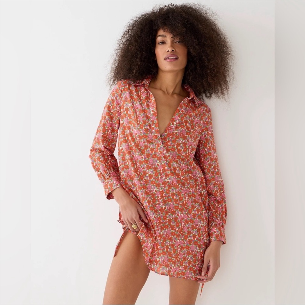 J.Crew Cotton voile tunic cover-up with side ties in brilliant blooms si… - Picture 1 of 14